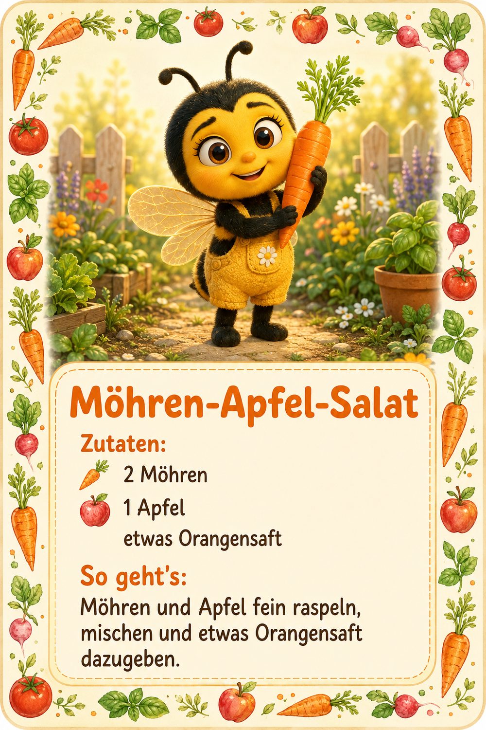Rezeptkarte Möhren-Apfel-Salat mit Mia der Biene